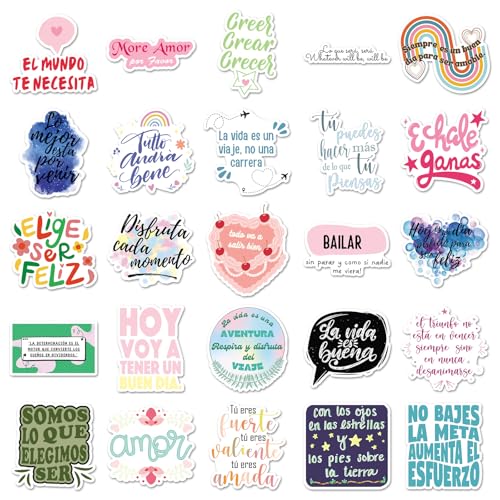 50Pcs Spanish Motivational Stickers, Waterproof Inspirational Positive Affirmation Vinyl Aesthetic Decals for Water Bottle, Laptop, Scrapbook, Skateboard, Children, Teenagers, Boys, Girls, Adults - color: Spanish Motivational Stickers-2