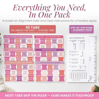 90 Christian Bible Tabs for Women & Kids - Neon Pink - color: Neon Pink