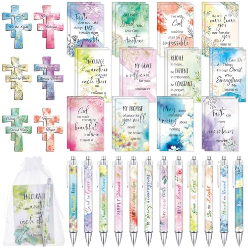 AmazingSpark 96 Pcs Christian Gifts Bulk for Women Include Magnetic Cross Bookmarks, Mini Bible Verse Notepads, Scripture Ballpoint Pens, Religious Small Notebooks Gifts Prizes Party Favor(Watercolor) - style: Watercolor