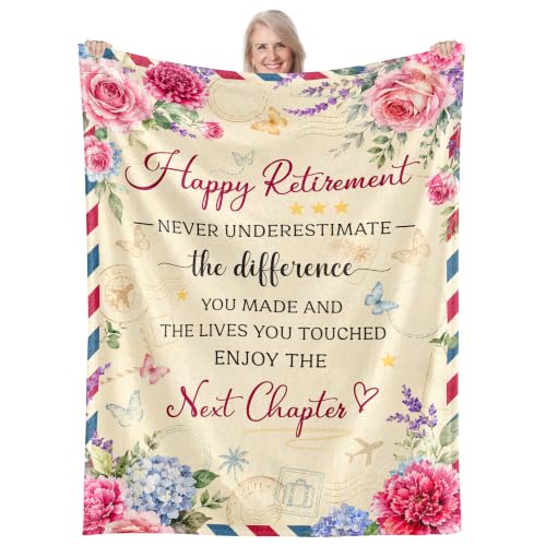 WRAPIX Retirement Gift for Woman - Super Soft Fleece Throw Blanket 50x60 in - color: Floral - Happy Retirement, size: 50x60 inches
