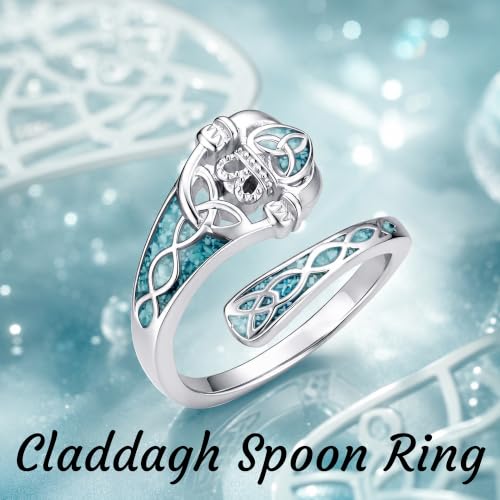 Turquoise Spoon Rings Sterling Silver Spoon Jewelry Gift For Women - color: Claddagh