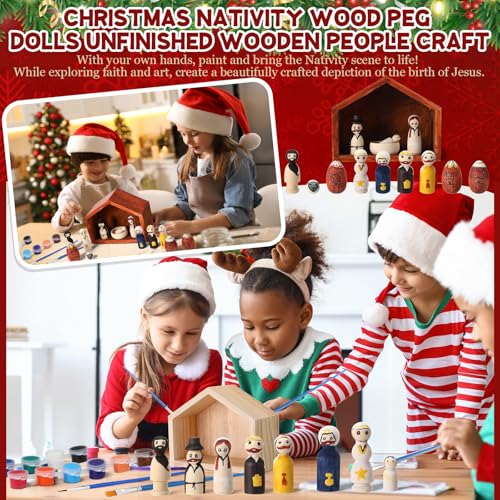 Threehoney DIY Christmas Nativity Wood Peg Dolls Unfinished Craft