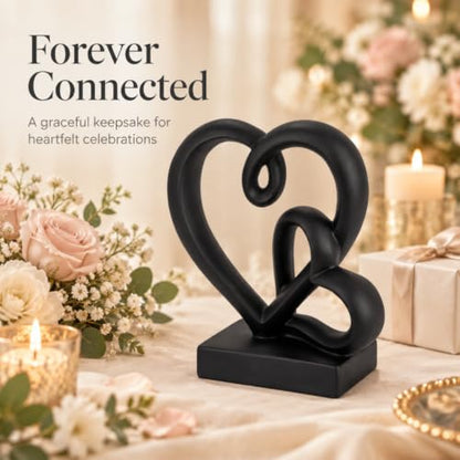 Anniversary Wedding Couples Gift Black Hearts Resin Statue Decor - color: Black