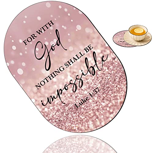 Luke 1:37 Rose Gold Rainbow Glitter Mouse Pad and Coaster Combination, Washable Fabric Mouse Pad for Office Laptop, Non-Slip Rubber Base Mouse Pads for Wireless Mouse, Computer Mouse Pads for Desk - color: Luke 1:37 Rose Gold Rainbow Glitter