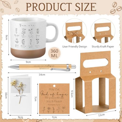 6 Sets Christian Gifts Sets Bulk Bible Verse Mug with Boxes Inspirational Scripture Ballpoint Pen Gift Card Tag Twine Ceramic Religious Coffee Cup Set for Pastor Church Women - style: Christian