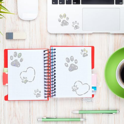 Epakh 84 Pcs Silver Paw Print Stickers Glitter Bling Rhinestone Sticker - color: Silver, size: Paw Print