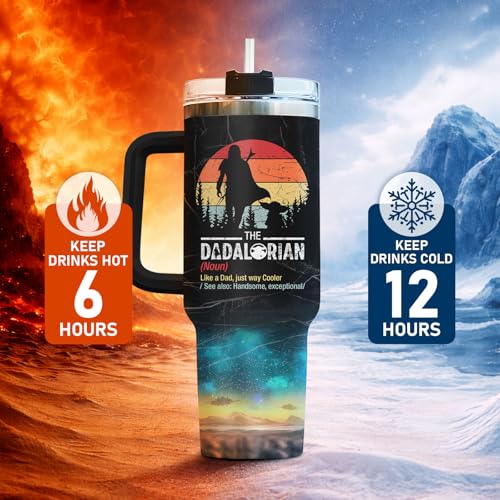 34HD Dadalorian Daddy Dad Funny 40 oz Tumbler with Handle, Gift for Papa - color: Dadalorian with Lid