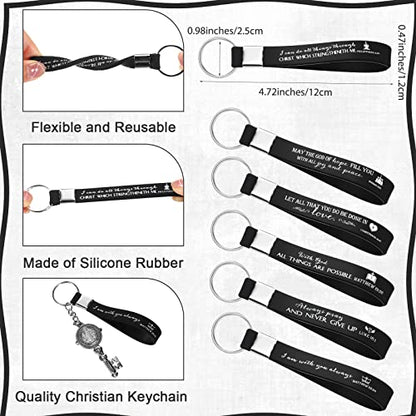 Sureio 36 Pcs Inspirational Christian Gift Silicone Keychain Bulk Religious Bible Verse Church Gift for Women Men Grandparent - color: Black
