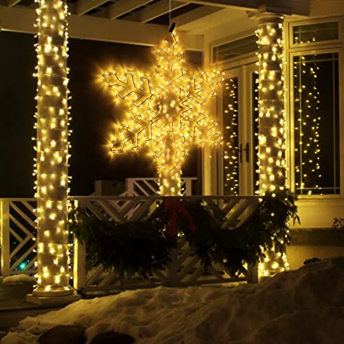 27" Christmas Big Snowflake Lights Outdoor Large Lighted Snowflake Plug in - color: Warm White-27"