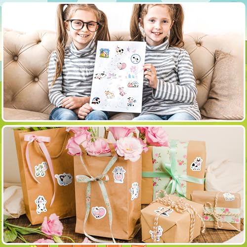 LINAYE 24 Sheets Cow Stickers for Kids, 960 PCS Waterproof Self Adhesive Cow Supplies Party Favors Crafts Stuff Rewards for Kids Boys Girls - style: Cow 24 Sheets