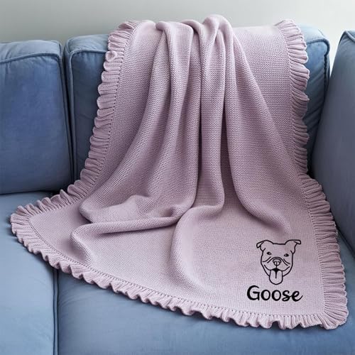 IZI POD Personalized Knit Baby Blanket, Embroidered Name Nursery Blanket, Cotton Knit Stroller Blankets, Gift for Baby, Birthday - Style 12 - color: Custom 16