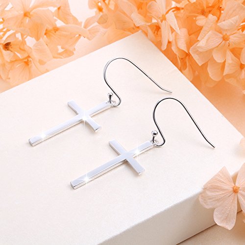 DAOCHONG S925 Sterling Silver Cross Dangle Earrings Religious Jewelry