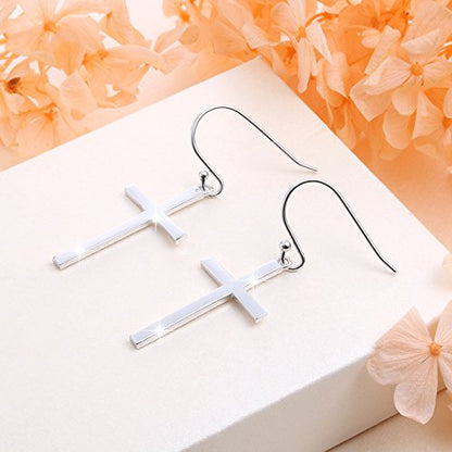 DAOCHONG S925 Sterling Silver Cross Dangle Earrings Religious Jewelry