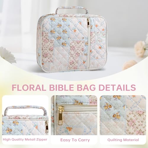 Bible Bag Cover Case for Women Study Supplies Kit Church Book Holder - color: Spliced Flower