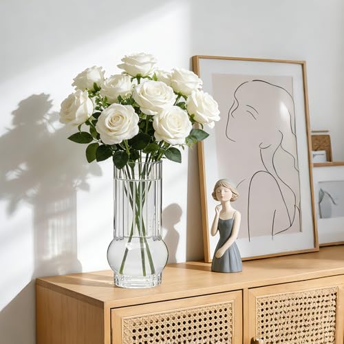 6.5Inch Drinking Glasses for Home Decor,12pcs Fluted Glass Vase Set - size: Ribbed Juice Vase-12PCS