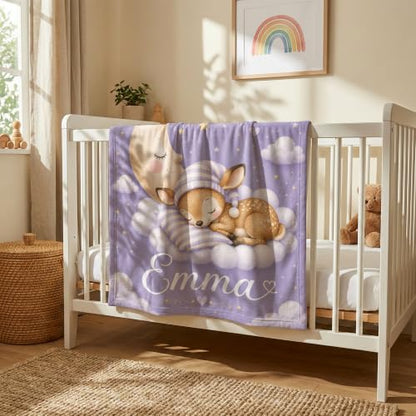 Personalized Baby Blanket With Name, Custom Baby Blankets Gift for Boy Girl - color: Misty Lavender, size: Deer