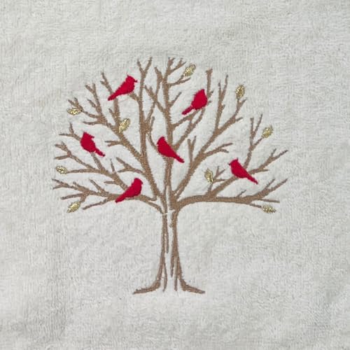 Christmas White Guest Hand Bathroom Towels, Winter Cardinal Tree, 16x26" - color: Cardinal Tree