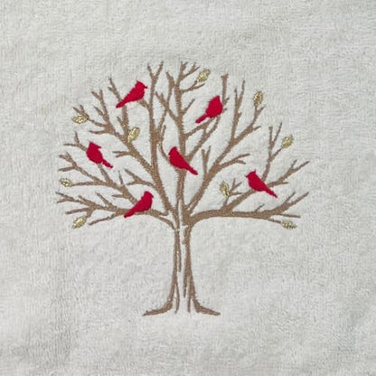 Christmas White Guest Hand Bathroom Towels, Winter Cardinal Tree, 16x26" - color: Cardinal Tree