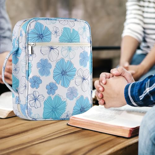 Bible Cover with Durable Handle, Carrying Book Case Church Bag Bible, Protective with Zippered Pocket, Bible Study Accessories Supplies, Book Protector for Book Lovers, MistyBlue - color: Misty Blue