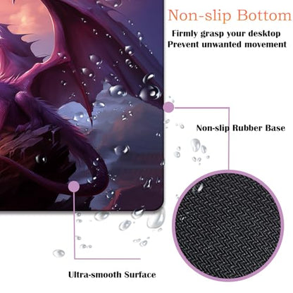 Mouse Pad 9.4"x7.9" + Wrist Support Pad + Embroidered Cup Pad Non-Slip Set, Ergonomic Mouse Wrist Support Pad, Suitable for Office/Gaming/Home Use, Purple Dragon Book - color: Purple Dragon Book
