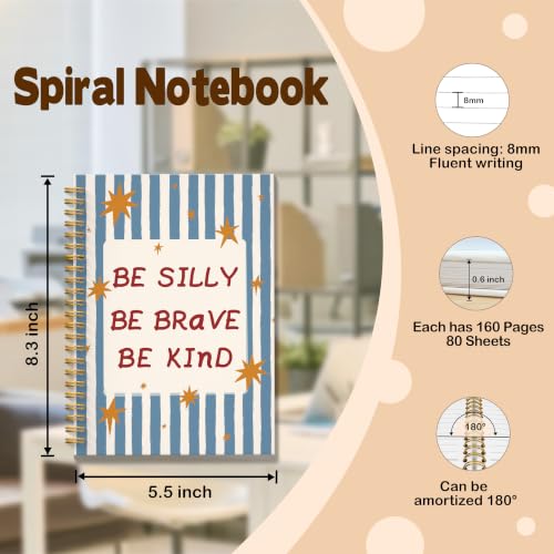 JMICTUB Positive Affirmations Blue Striped Spiral Notebook 5.5x8.3, Inspirational Be Silly Be Brave Hardcover Lined Journal - color: Spiral notebook-14
