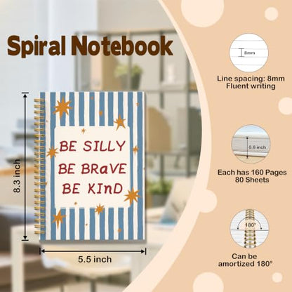 JMICTUB Positive Affirmations Blue Striped Spiral Notebook 5.5x8.3, Inspirational Be Silly Be Brave Hardcover Lined Journal - color: Spiral notebook-14