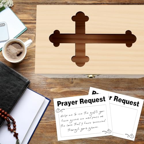 Croblissful Prayer Request Box with 100 Pcs Prayer Cards, Wooden, Rustic - style: Rustic