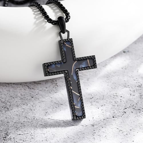 Wooden Cross Necklace for Men With Stainless steel And Black Ebony Adjustable Box Chain 24–26 inches Suitable for Everyday Wear And Christian Gifts for Men - color: Black-F