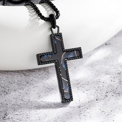 Wooden Cross Necklace for Men With Stainless steel And Black Ebony Adjustable Box Chain 24–26 inches Suitable for Everyday Wear And Christian Gifts for Men - color: Black-F