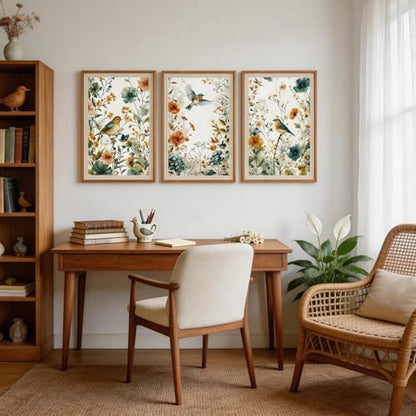 CHDITB 3 Pcs Boho Birds Flowers Framed Canvas Wall Art 16x24 Inch - color: Birds Wildflowers, size: 16"L x 24"W