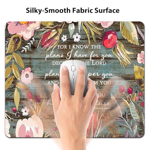 for I Know The Plans I Have for You Mouse Pad, Rustic Wood Floral Desk Mat - color: Bean Green