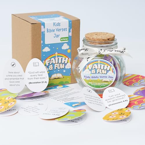Kids Bible Verse Jar, Easter Basket Stuffers for Kids & Teens, Christian Easter Gifts for Girls Boys, 40 Bible Verse Cards, Faith Easter Gifts for Kids, Baby Easter Basket Stuffers, Religious Gift - color: Kids Bible Verses Jar