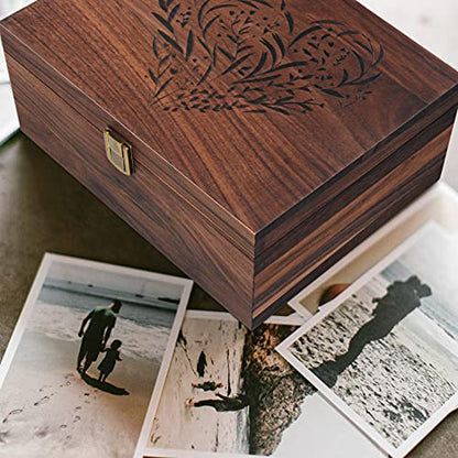 EXISTING Memory Box for Keepsakes, Floral Heart Laser Cut Wood Keepsake Box - color: Black brown