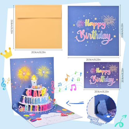 3D pop-up music birthday card - LED Light Cake Greeting Card - color: Cake - Grey Blue