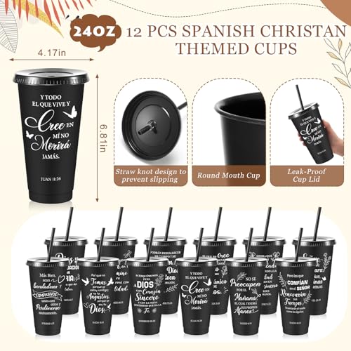 Hollowfly 12 Set/48 Pcs Spanish Christian Gifts for Women, Black - color: Black