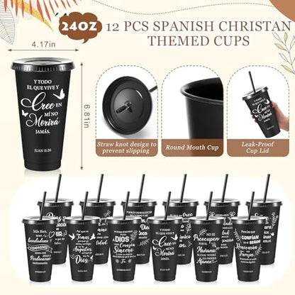 Hollowfly 12 Set/48 Pcs Spanish Christian Gifts for Women, Black - color: Black