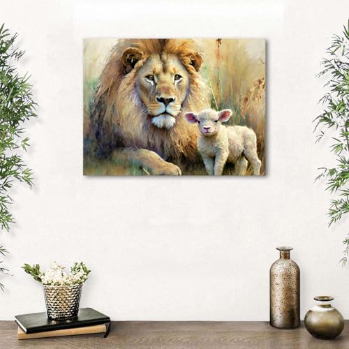 Lion of Judah Wall Art Christian Jesus Lion and Lamb Wall Decor Christ Religious Canvas Prints Pictures Bible Scripture Paintings for Prayer Room Bedroom Christian Artwork Home Decorations 12x16" - color: Lion Lamb, size: 16"L x 12"W