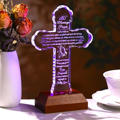 Ornalrist Glass Stand Cross Wedding Gifts for Couples 2026 Marriage Prayer - color: Marriage Prayer