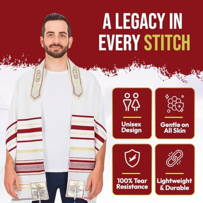 Holy Land Market Messianic Christian Shawl/Tallit - The Messiah Tallit (72 x 22 Inches) - color: Red