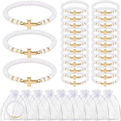 Ferreve 30 Sets Cross Bracelets Bulk Jesus Christian Gifts,Gold - color: White