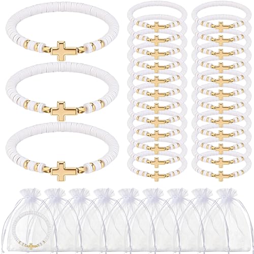 Ferreve 30 Sets Cross Bracelets Bulk Jesus Christian Gifts,Gold - color: White