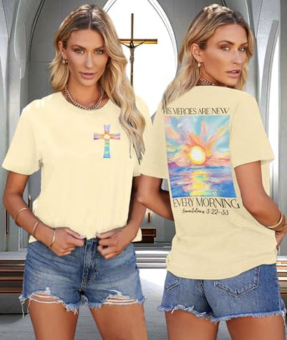 Christian Shirts for Women Bible Verse Shirt Jesus Faith T-Shirt Inspirational Religious Gift Tee Tops - color: Apricot, size: Medium