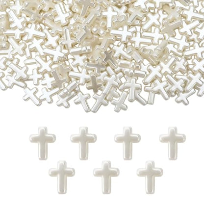300PCS Cross Beads for Bracelets Making Friendship Bracelet Beads for Crafts Cross Charms for Bracelets Christian Crafts Christian Gifts Religious Gifts for Women (Abs Crosses White)