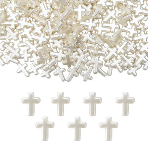 300PCS Cross Beads for Bracelets Making Friendship Bracelet Beads for Crafts Cross Charms for Bracelets Christian Crafts Christian Gifts Religious Gifts for Women (Abs Crosses White)
