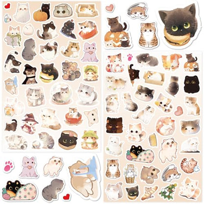 LINAYE 24 Sheets Cute Cat Stickers for Kids Teen Adults, 840 Counts Waterproof Adhesive Kawaii Kitten Stickers for Party Favors, Scrapbooking, Water Bottles, Laptop, Phone, Skateboard, Bicycle - style: Cats 24 Sheets