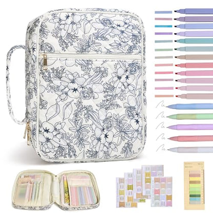 Bible Bag Cover Case for Women Study Supplies Kit Church Book Holder - color: Big Blue Flower
