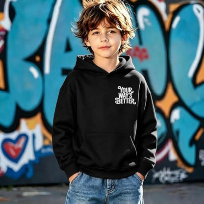 Boys Your Way Better Christian Hoodie Kids Faith God Sweatshirt - color: Black, size: 9-10 Years