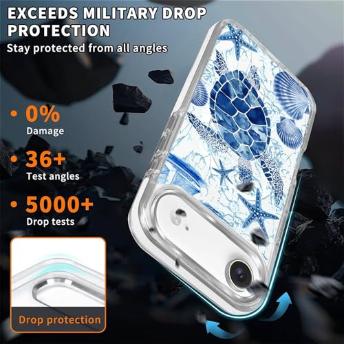 for iPhone 17 Air Case [Compatible with Magsafe],Girls Women Clear Magnetic Case Silicone Shockproof Protective Cover with Pattern Blue Sailing Sea Turtle - color: Blue Sailing Sea Turtle, size: iPhone 17 Air