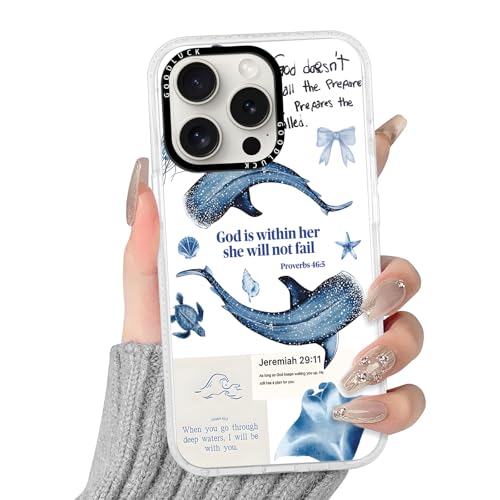 for iPhone 16 Pro 6.3'' Christian Ocean Phone Case, Trendy Whale Shark Jesus Bible Verse Summer Beach Clear Design, Soft TPU Shockproof Anti-Yellow Protective Cover for Women Girls - color: Whale Shark Bible, size: iPhone 16 Pro