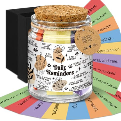 Lunmon Daily Affirmation Jar, Positive Affirmation Cards for Women, Self Love Motivation Jar Positive Quotes, Thoughtful Birthday Gifts for Women Men Friends Teens Coworkers, Motivational Desk Decor - style: Sunshine1